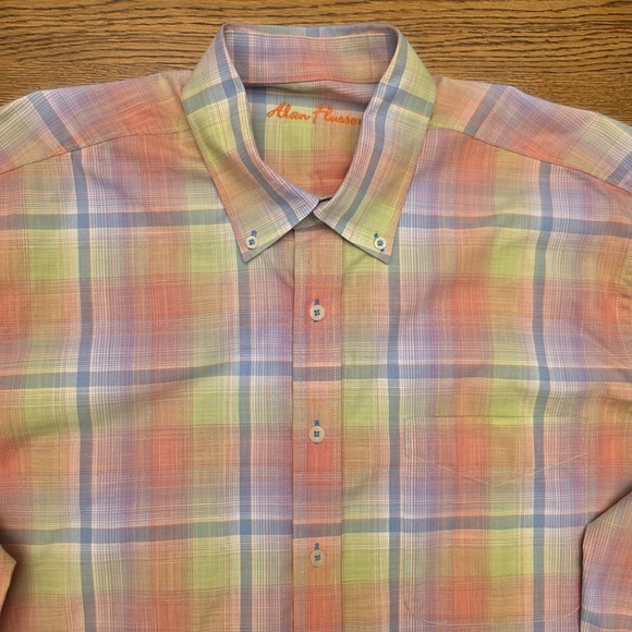 Alan‎ Flusser Large Pink Plaid Long Sleeve Button Up Shirt  Preppy Dress Work - Picture 3 of 16